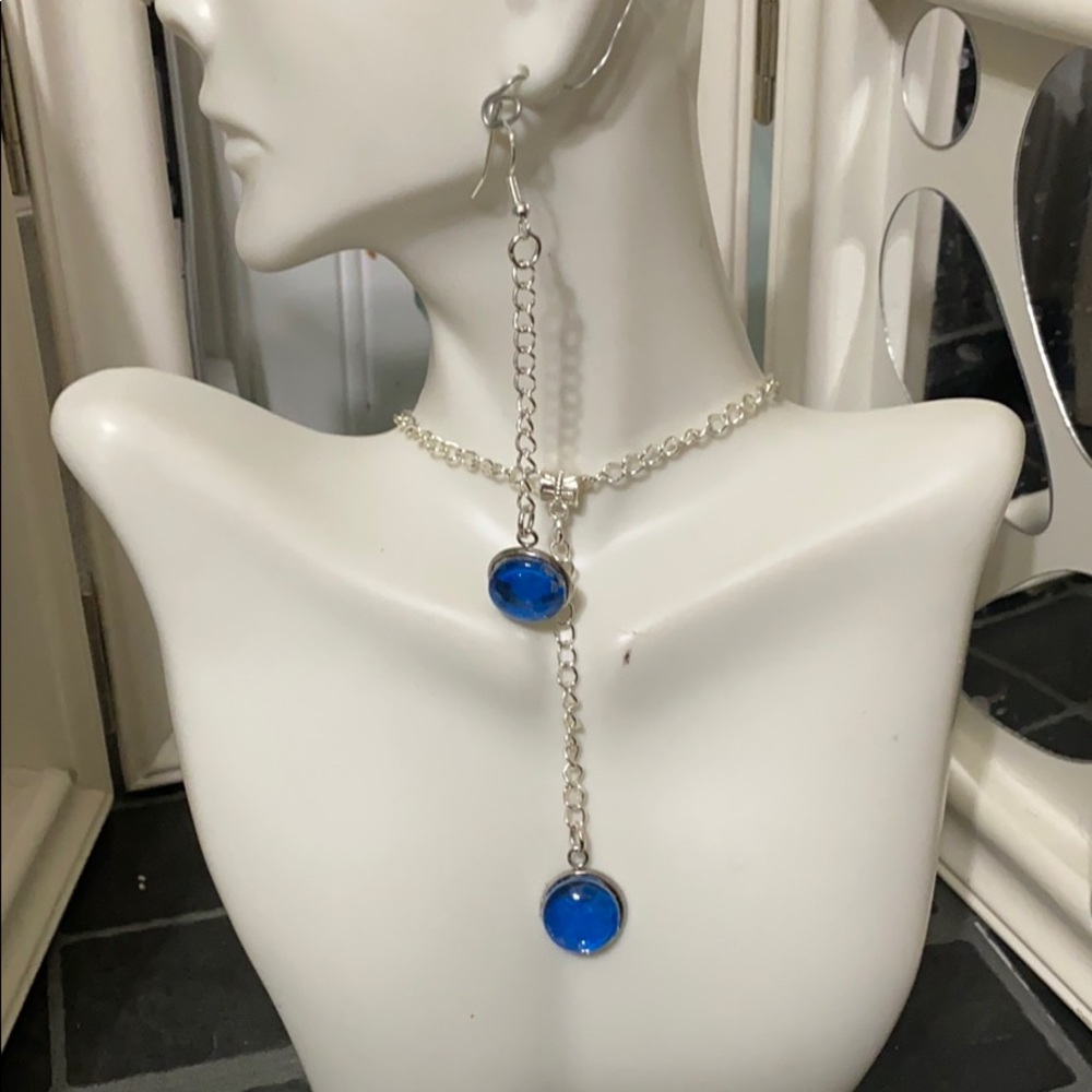 Blue Leather Cabochon necklace set